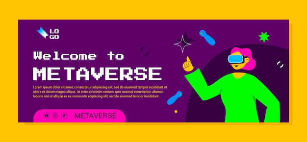 Gratis vector platte metaverse sociale media voorbladsjabloon