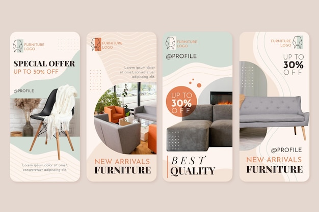 Platte meubels verkoop instagram verhaalcollectie Gratis Vector
