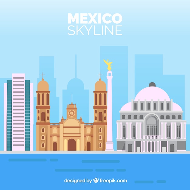 Gratis vector platte mexico skyline achtergrond