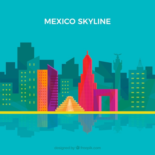 Gratis vector platte mexico skyline achtergrond