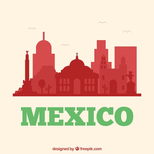 Gratis vector platte mexico skyline achtergrond