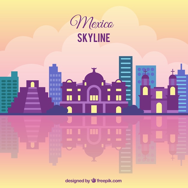 Gratis vector platte mexico skyline achtergrond