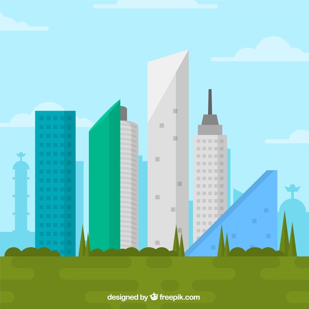 Gratis vector platte mexico skyline achtergrond