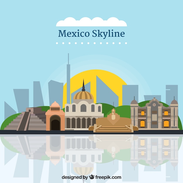 Gratis vector platte mexico skyline ontwerp