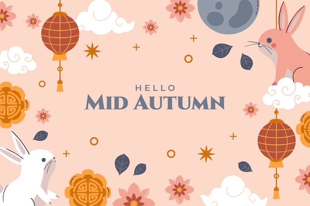 Gratis vector platte mid-herfst festival achtergrond