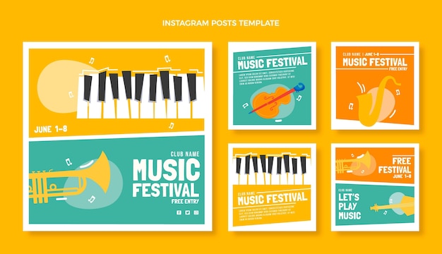 Gratis vector platte minimal music festival instagram post