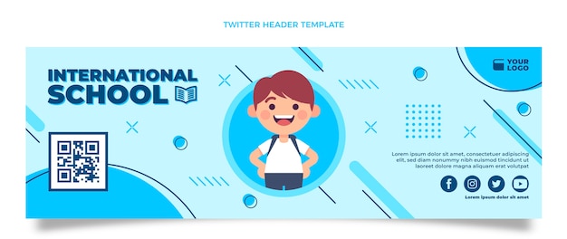 Gratis vector platte minimale twitter-header voor het bijwonen van internationale school