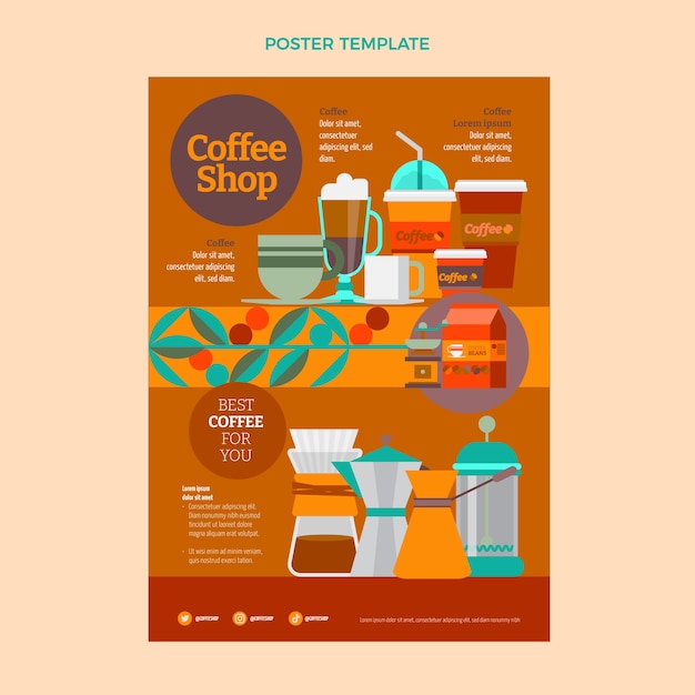 Platte minimale verticale postersjabloon voor coffeeshop