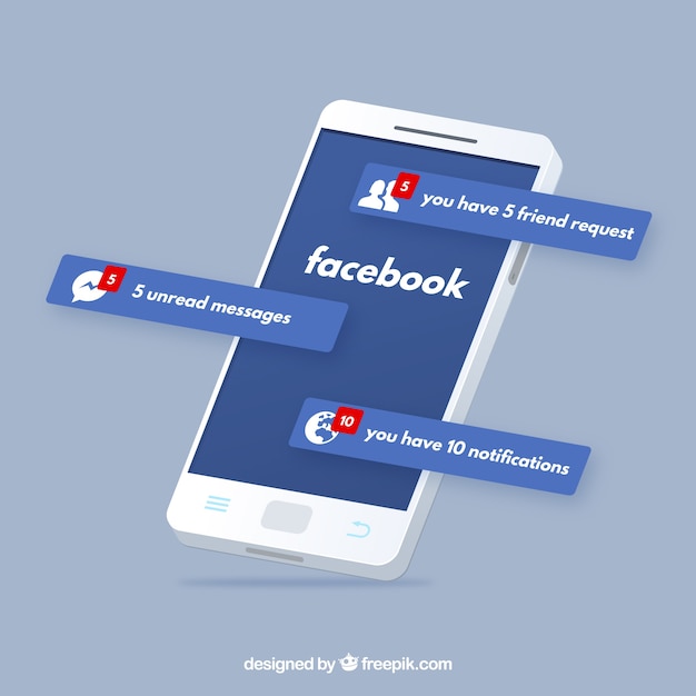 Gratis vector platte mobiel met facebookmeldingen