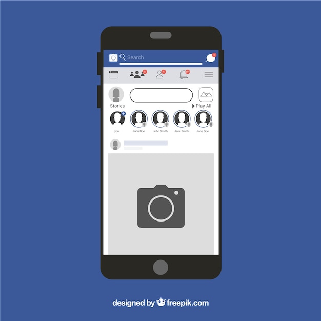 Gratis vector platte mobiel met facebookmeldingen