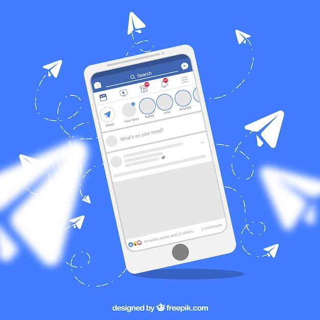 Gratis vector platte mobiel met facebookmeldingen