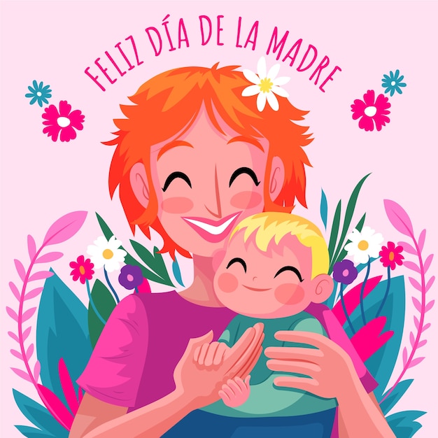 Platte moederdag illustratie in het Spaans