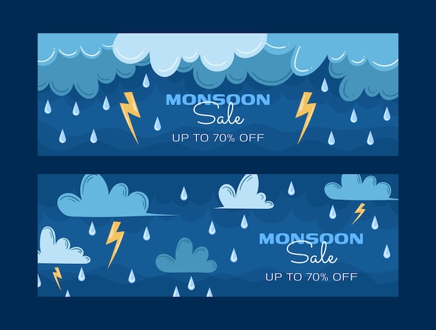 Gratis vector platte moesson seizoen horizontale verkoop banners set