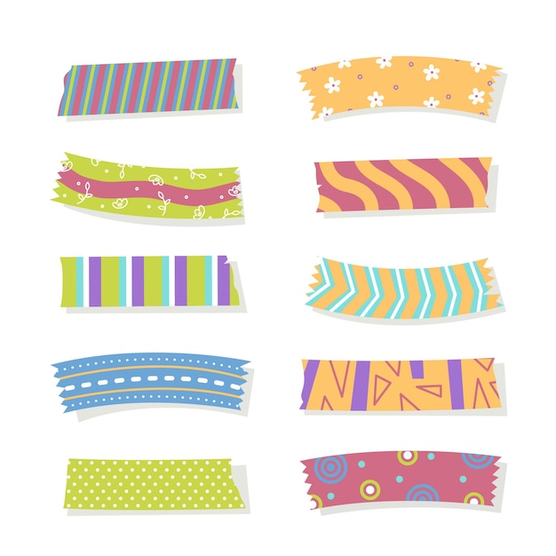 Gratis vector platte mooie washi-tapes set