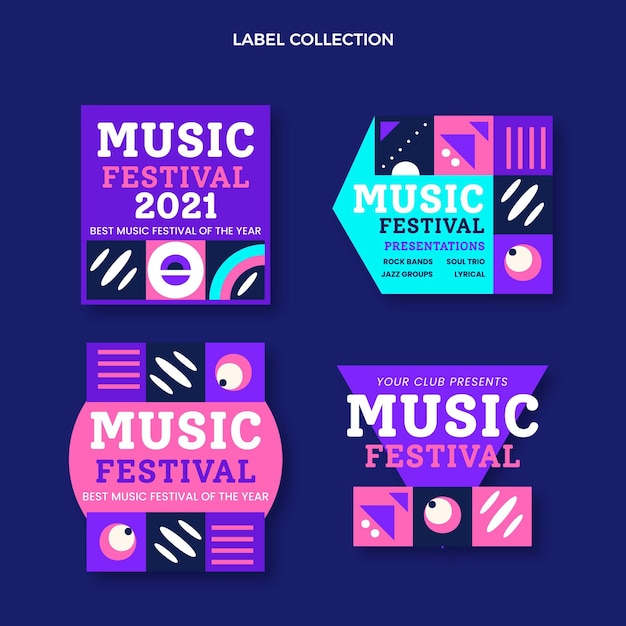 Gratis vector platte mozaïek muziekfestival labels