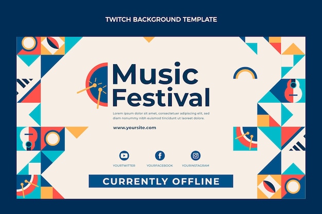 Gratis vector platte mozaïek muziekfestival twitch achtergrond