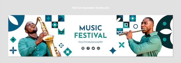 Platte mozaïek muziekfestival twitch horizontale banner