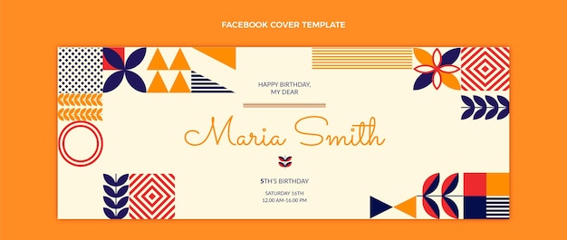 Gratis vector platte mozaïek verjaardag facebook cover