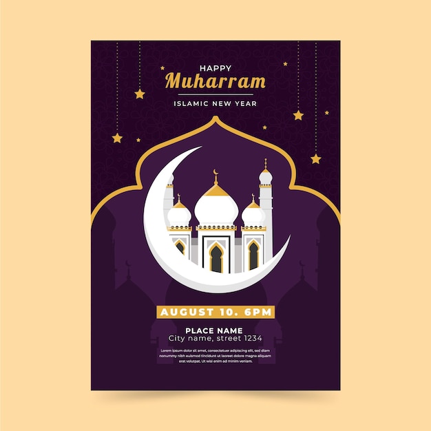 Gratis vector platte muharram verticale postersjabloon