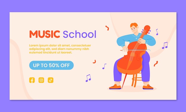 Platte muziekschoolklassen en onderwijs social media promo-sjabloon