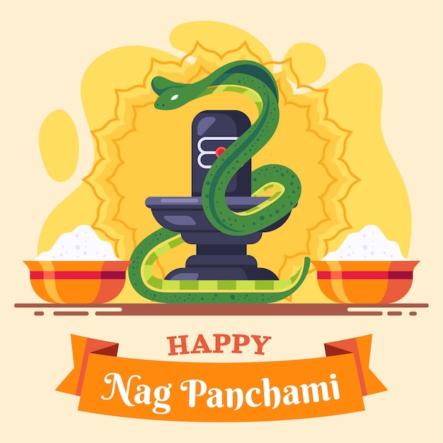 Gratis vector platte nag panchami illustratie