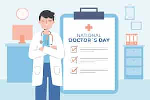 Gratis vector platte nationale doktersdag achtergrond met medic