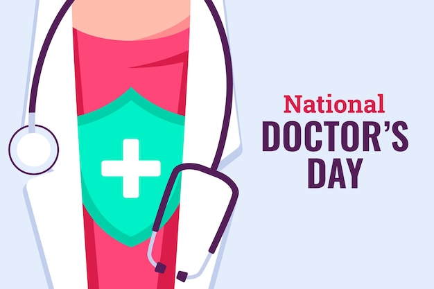 Gratis vector platte nationale doktersdag achtergrond met stethoscoop op medic