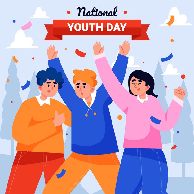 Platte nationale jeugddag illustratie