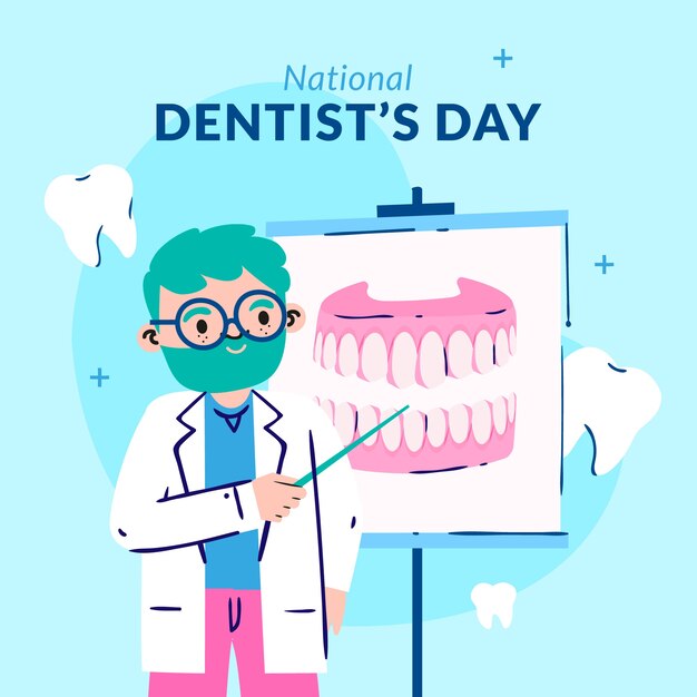 Platte nationale tandarts dag illustratie