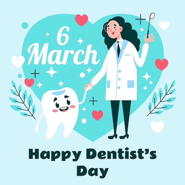 Platte nationale tandarts dag illustratie