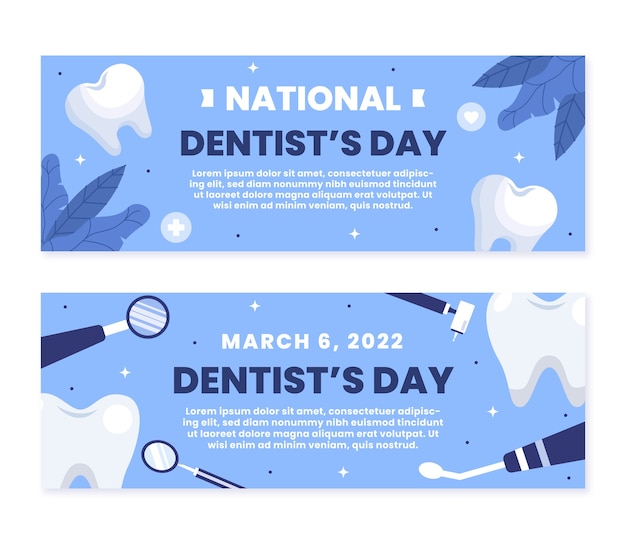 Gratis vector platte nationale tandartsendag horizontale banners set