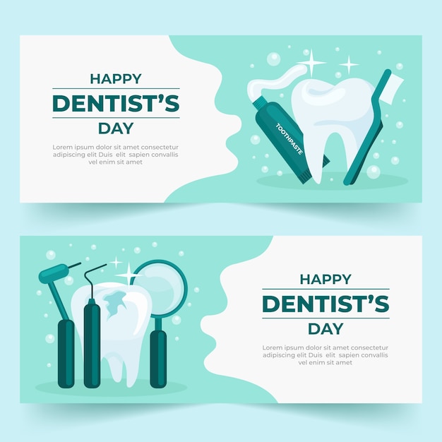 Gratis vector platte nationale tandartsendag horizontale banners set