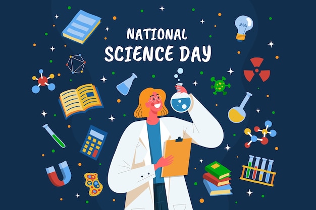 Gratis vector platte nationale wetenschapsdag achtergrond