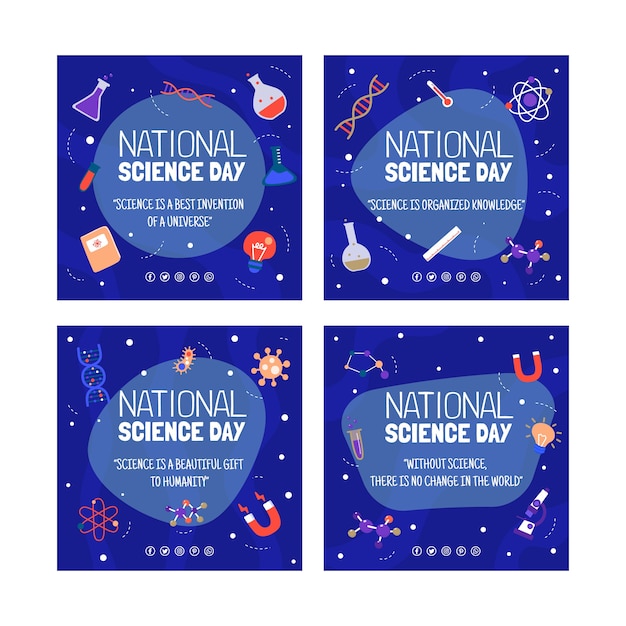 Gratis vector platte nationale wetenschapsdag instagram-berichtenverzameling