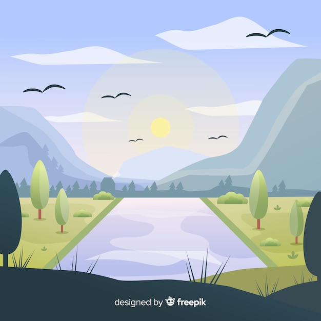 Gratis vector platte natuurlijke achtergrond met landschap