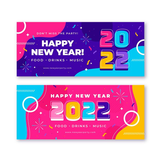 Gratis vector platte nieuwe jaar horizontale banners set