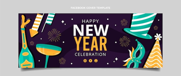 Gratis vector platte nieuwe jaar sociale media voorbladsjabloon