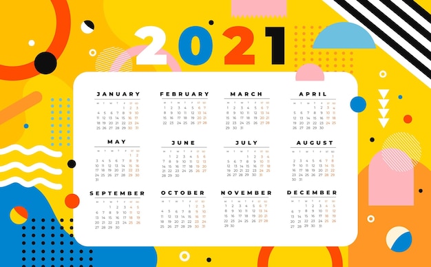 Platte nieuwe jaarkalender 2021