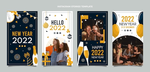 Gratis vector platte nieuwjaar instagram verhalencollectie