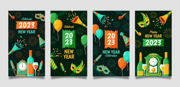 Gratis vector platte nieuwjaarscollectie 2023 instagramverhalen