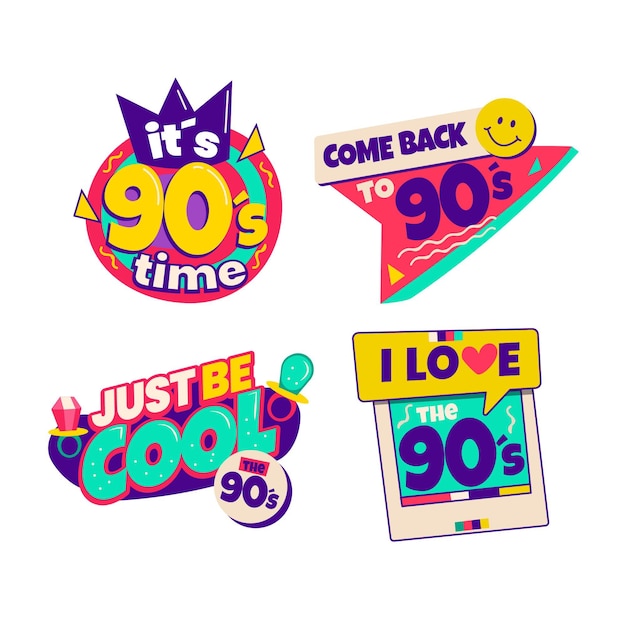 Gratis vector platte nostalgische jaren 90 badges set