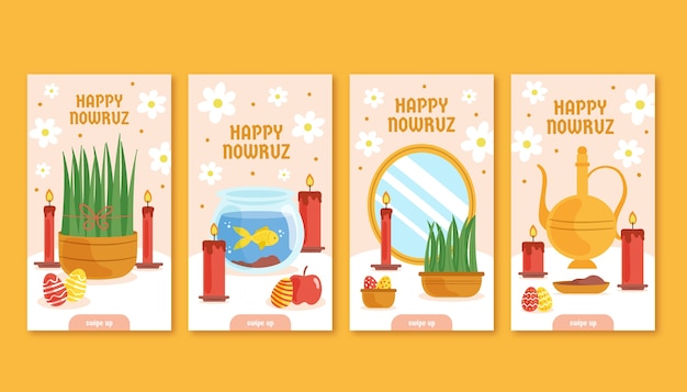 Gratis vector platte nowruz instagram verhalencollectie