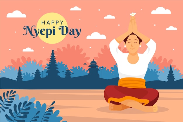 Gratis vector platte nyepi-achtergrond