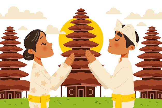 Gratis vector platte nyepi-achtergrond