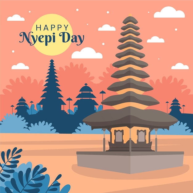 Gratis vector platte nyepi-illustratie