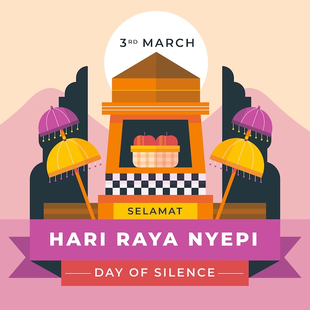 Gratis vector platte nyepi-illustratie