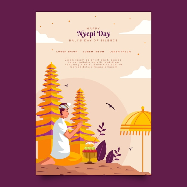 Gratis vector platte nyepi verticale postersjabloon