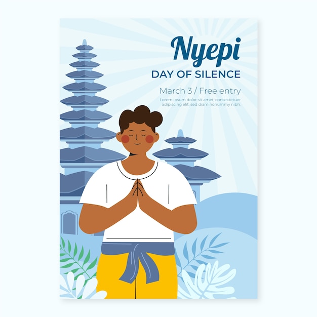 Gratis vector platte nyepi verticale postersjabloon