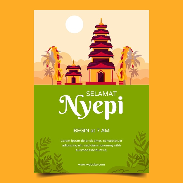 Gratis vector platte nyepi verticale postersjabloon