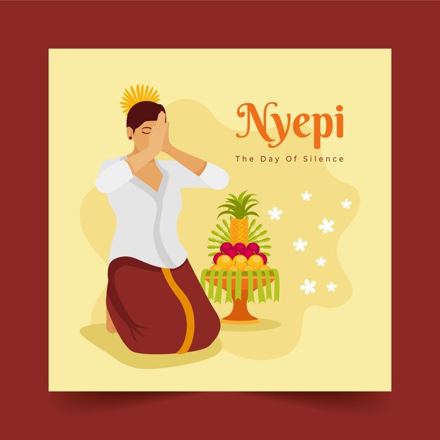 Gratis vector platte nyepi-wenskaartsjabloon